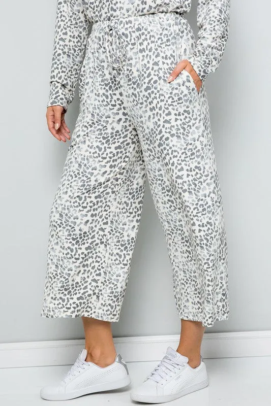 2 Colors - Leopard Print Lounge Set - 3/4 Sleeve Top & Wide Leg Pants Sold Separately