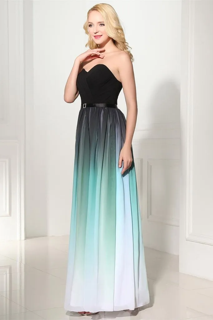 2019 Charming Back Up Lace Ombre Gradient Chiffon Long Prom Dresses PFP1188