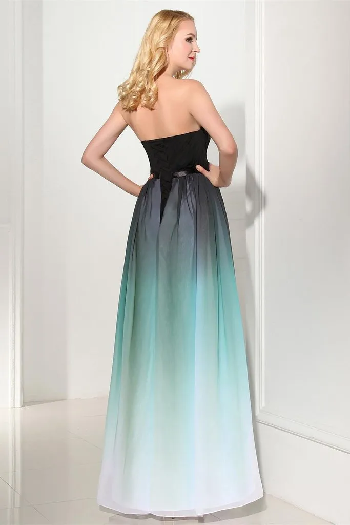 2019 Charming Back Up Lace Ombre Gradient Chiffon Long Prom Dresses PFP1188