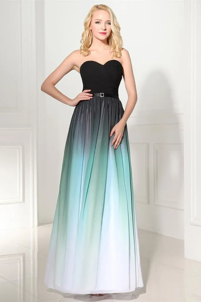 2019 Charming Back Up Lace Ombre Gradient Chiffon Long Prom Dresses PFP1188