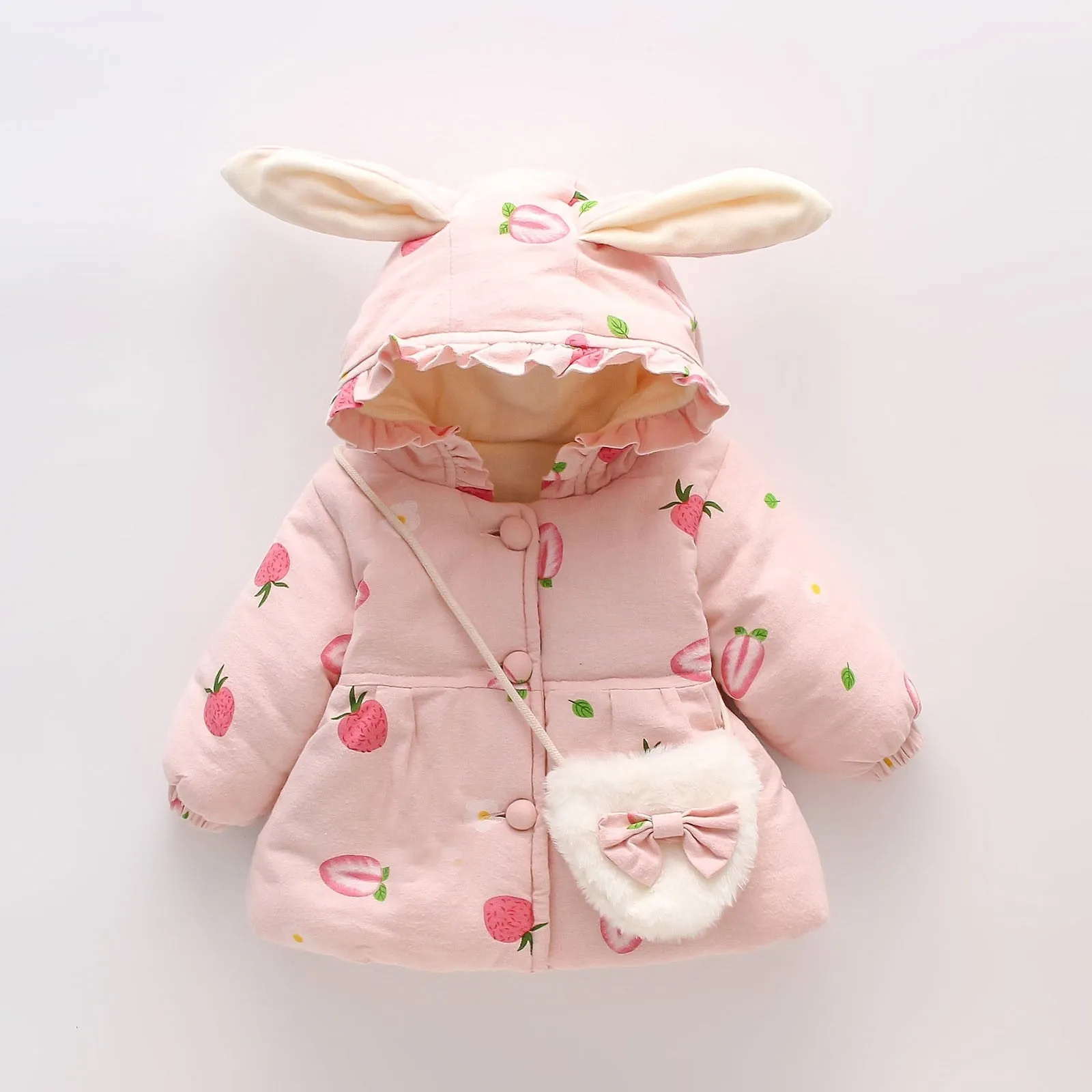 2PCS Baby Girls Floral Printed Hooded Parkas Bag