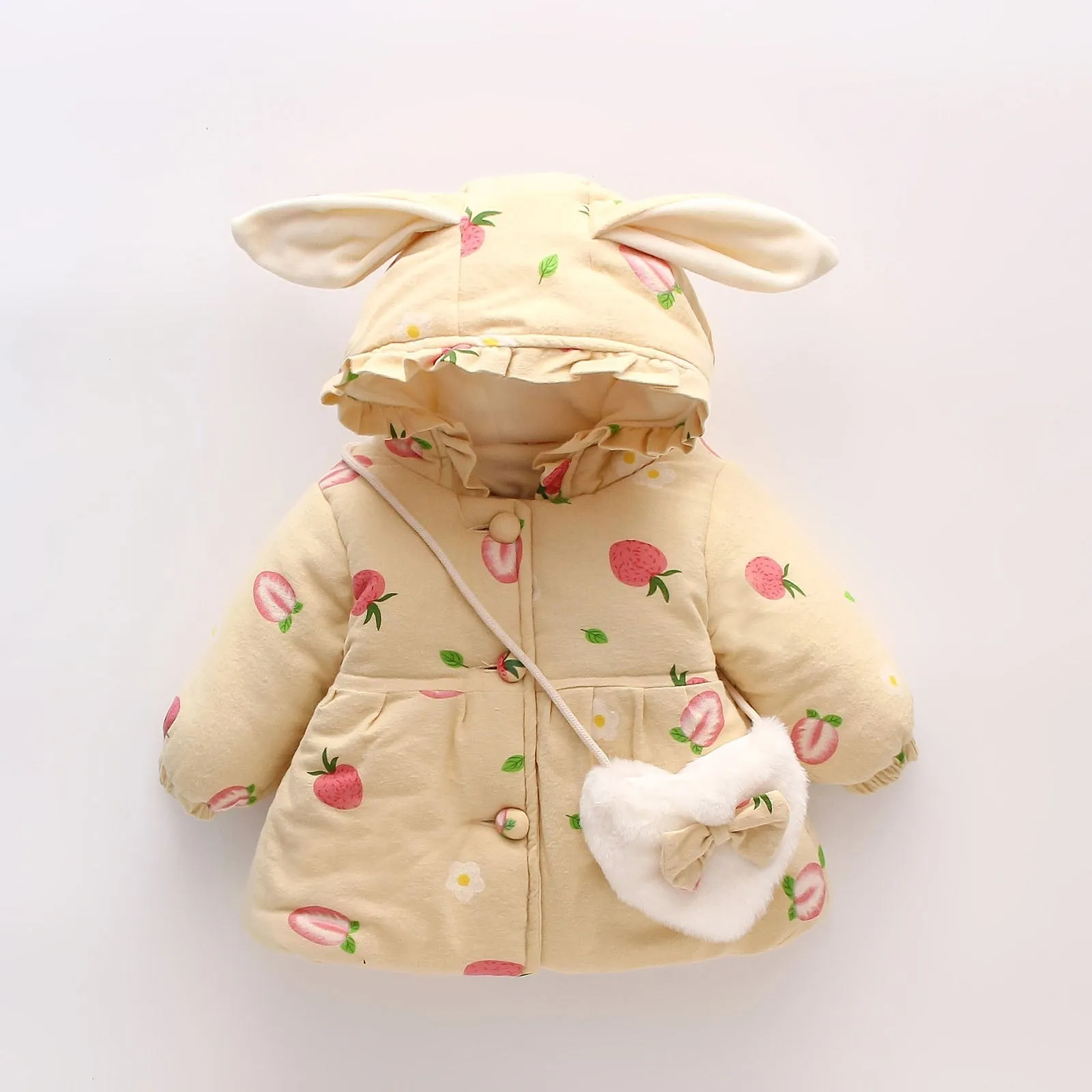 2PCS Baby Girls Floral Printed Hooded Parkas Bag