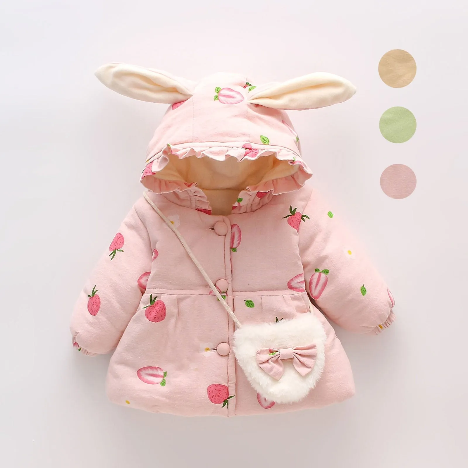 2PCS Baby Girls Floral Printed Hooded Parkas Bag