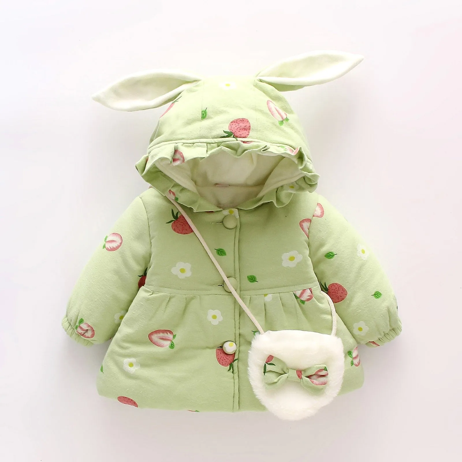 2PCS Baby Girls Floral Printed Hooded Parkas Bag