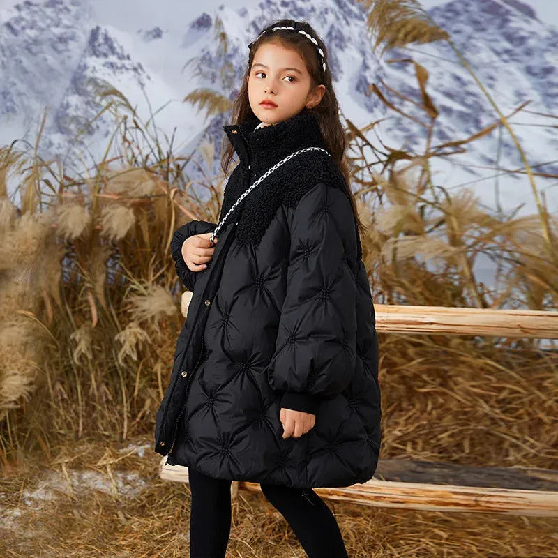 5-14 Years Girls Down Jacket Fall And Winter Keep Warm Fashion Parkas Long Style Zipper Teenager Girls Outerwear Kids Clothes