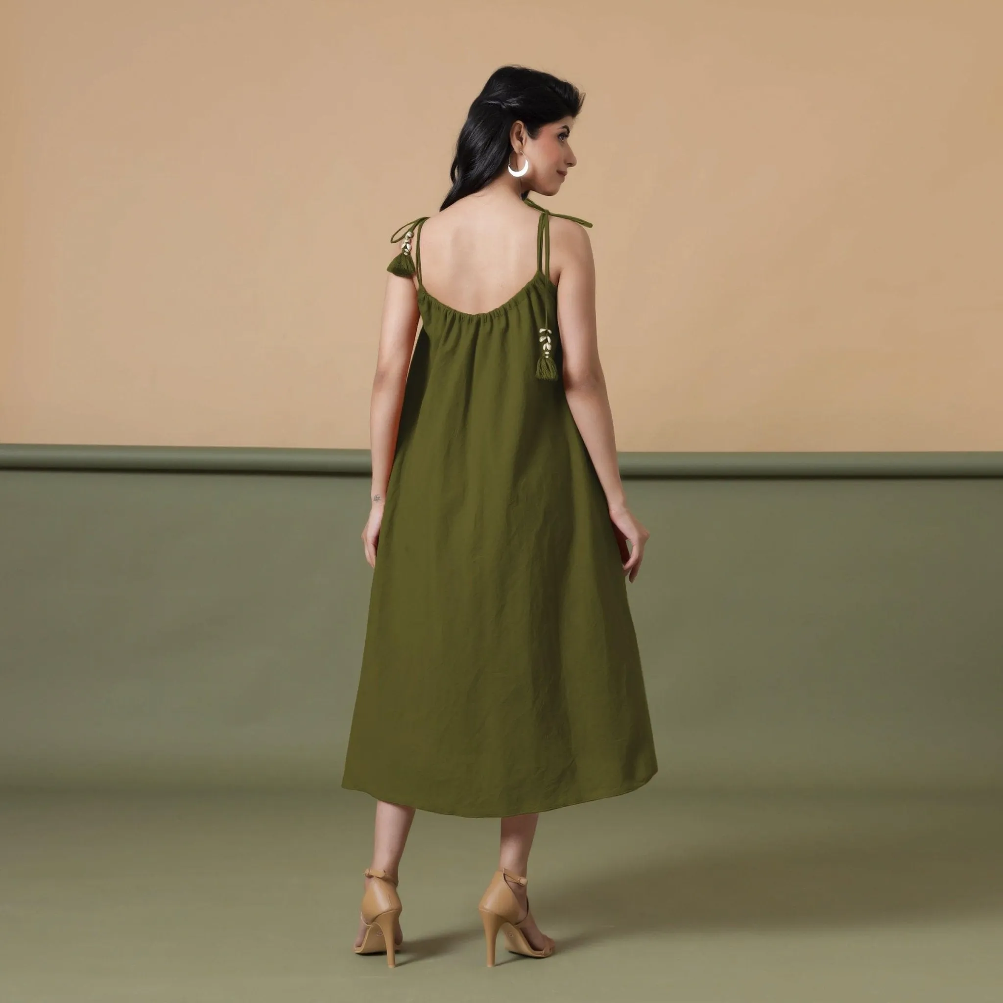 6-Way Convertible Moss Green Tie-Dye Cotton Skirt Dress