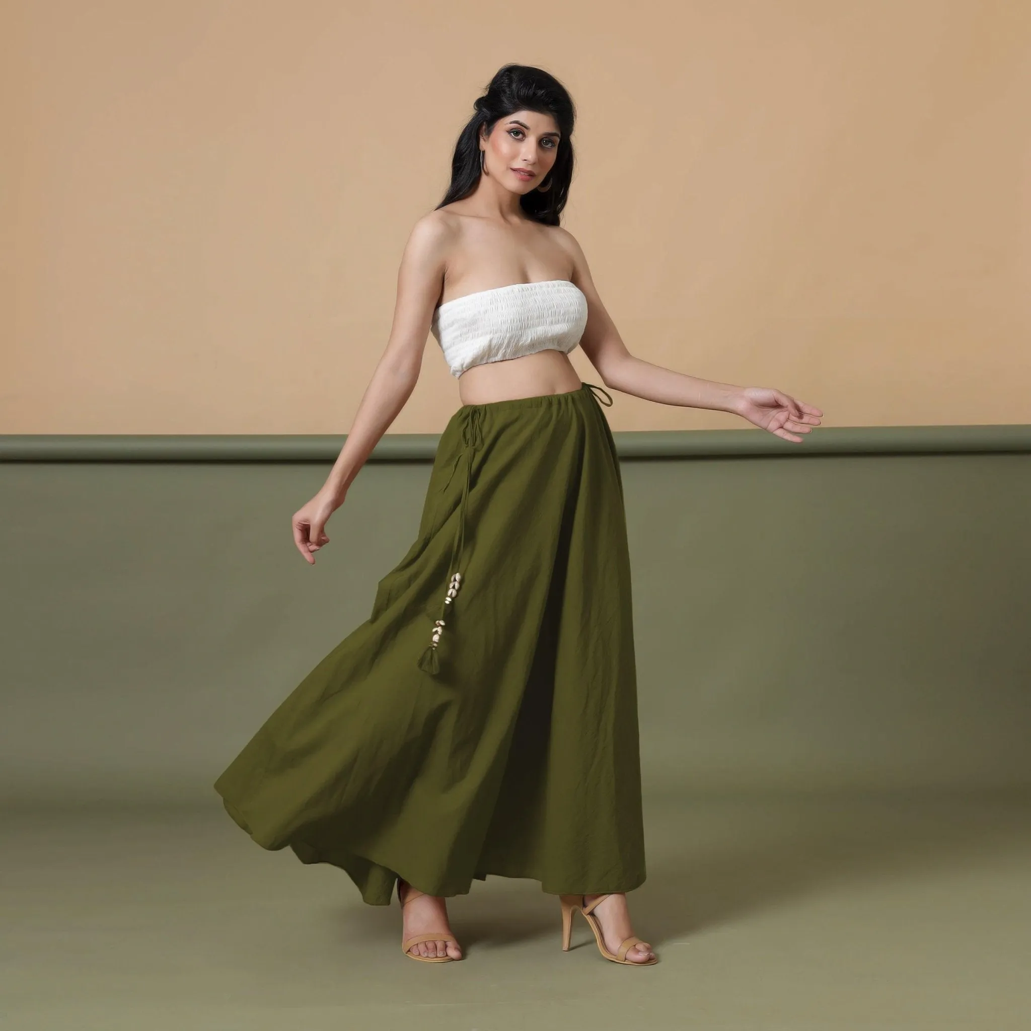 6-Way Convertible Moss Green Tie-Dye Cotton Skirt Dress