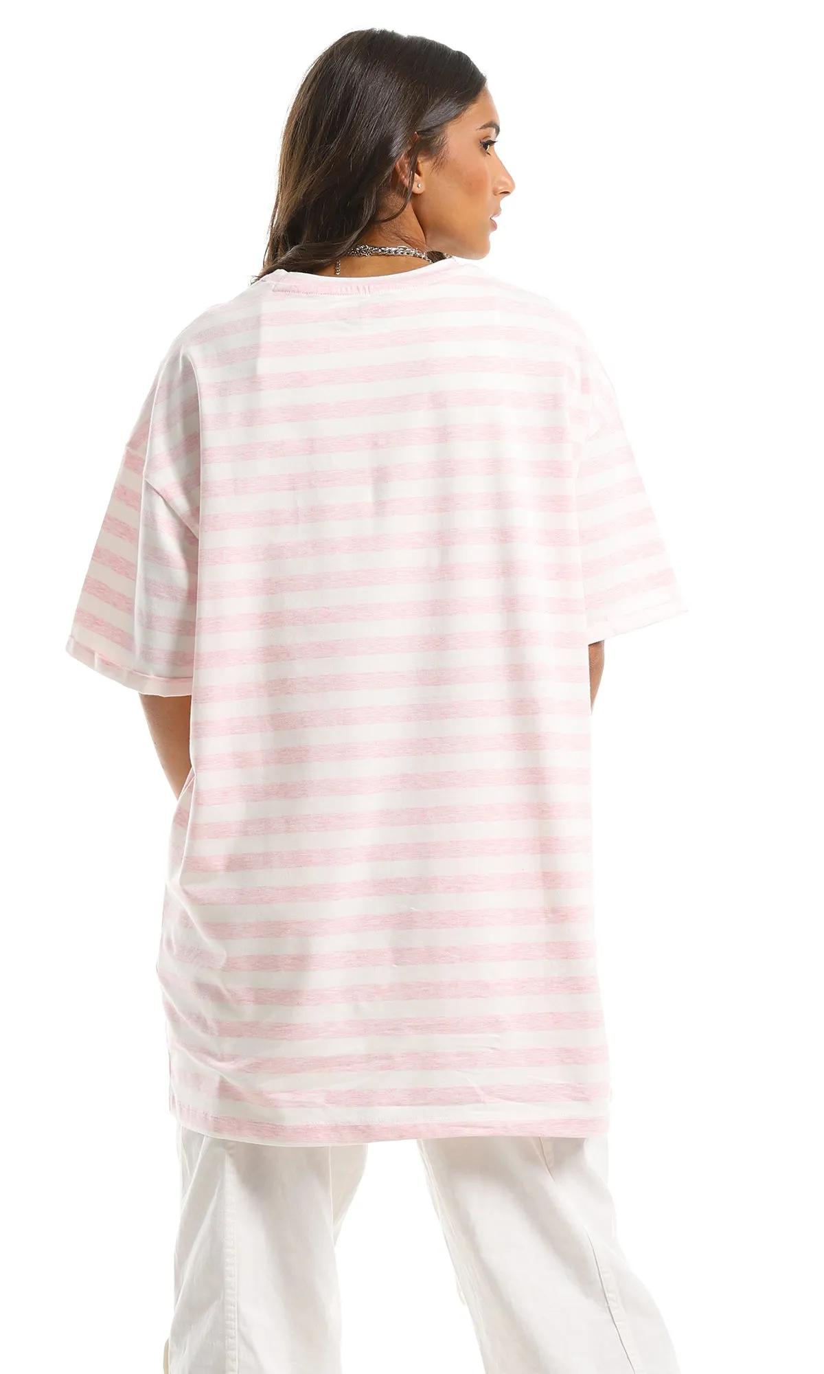 97623 Knee Length Relaxed Fit Tee Pink & White