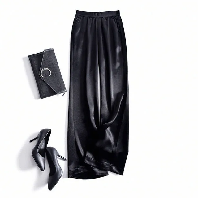 Acetate satin straight-leg casual pants thin loose high-waisted wide-leg pants