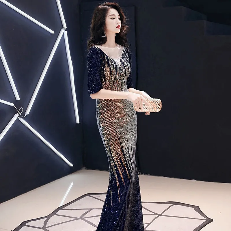 AE0161 wei yin Evening Dress Long Sparkle 2022 New O-Neck Women Elegant  Sequin Mermaid Maxi Evening Party Gown Dress