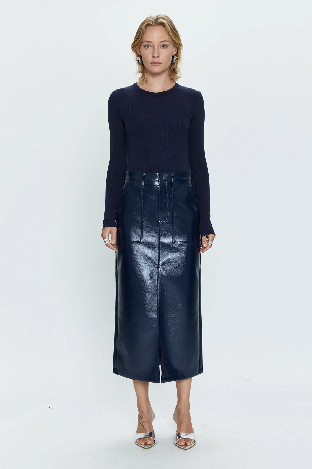 Alice Utility Midi Skirt - Navy Vinyl