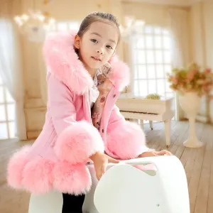 Baby Winter Warm Fur Coats For Girls Long Sleeve Hooded Thick Girls Jacket Party Kids Fur Outwear Clothing