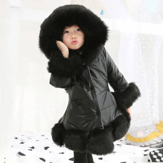 Baby Winter Warm Fur Coats For Girls Long Sleeve Hooded Thick Girls Jacket Party Kids Fur Outwear Clothing