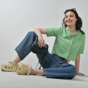 Baggy Jeans  & Green Crop Linen Shirts For Women