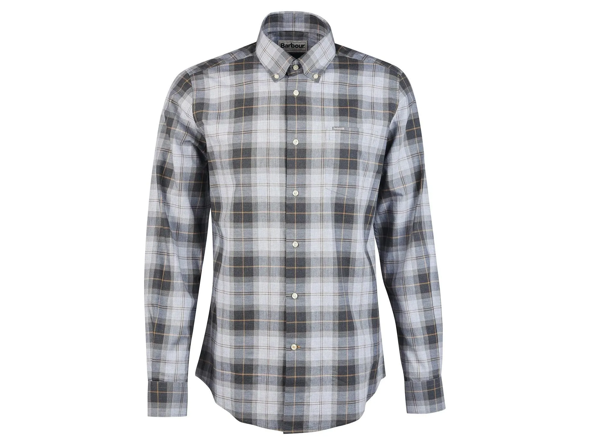 Barbour Wetheram Grey & Camel Tartan Plaid Button Down Collar Shirt in Tailored Fit