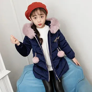 Big Size Winter Girls Jackets Keep Warm Thicken Christmas Coat Fall Hooded Zipper Waterproof Outerwear Kids Clothes 3-12 Years