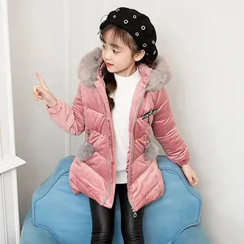 Big Size Winter Girls Jackets Keep Warm Thicken Christmas Coat Fall Hooded Zipper Waterproof Outerwear Kids Clothes 3-12 Years