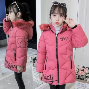 Big Size Winter Girls Jackets Keep Warm Thicken Christmas Coat Fall Hooded Zipper Waterproof Outerwear Kids Clothes 3-12 Years