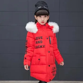 Big Size Winter Girls Jackets Keep Warm Thicken Christmas Coat Fall Hooded Zipper Waterproof Outerwear Kids Clothes 3-12 Years