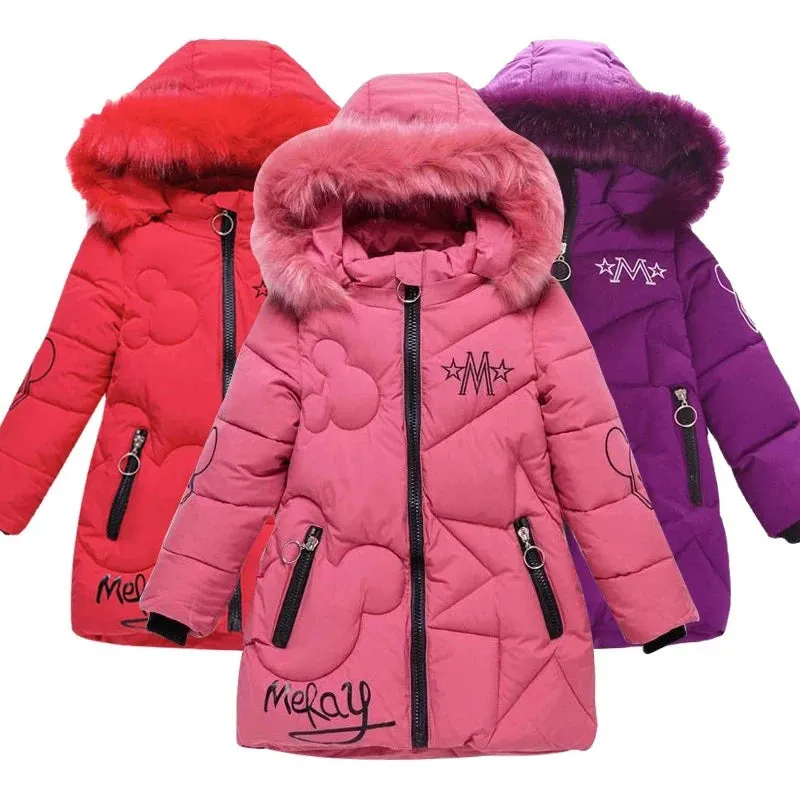 Big Size Winter Girls Jackets Keep Warm Thicken Christmas Coat Fall Hooded Zipper Waterproof Outerwear Kids Clothes 3-12 Years