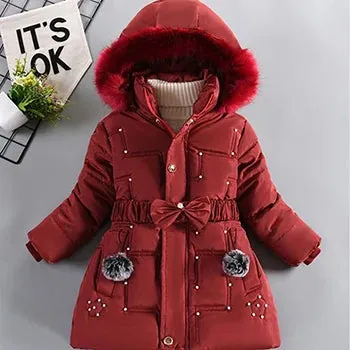 Big Size Winter Girls Jackets Keep Warm Thicken Christmas Coat Fall Hooded Zipper Waterproof Outerwear Kids Clothes 3-12 Years