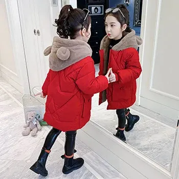 Big Size Winter Girls Jackets Keep Warm Thicken Christmas Coat Fall Hooded Zipper Waterproof Outerwear Kids Clothes 3-12 Years