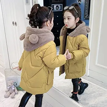 Big Size Winter Girls Jackets Keep Warm Thicken Christmas Coat Fall Hooded Zipper Waterproof Outerwear Kids Clothes 3-12 Years