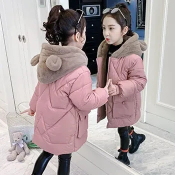 Big Size Winter Girls Jackets Keep Warm Thicken Christmas Coat Fall Hooded Zipper Waterproof Outerwear Kids Clothes 3-12 Years