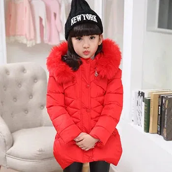 Big Size Winter Girls Jackets Keep Warm Thicken Christmas Coat Fall Hooded Zipper Waterproof Outerwear Kids Clothes 3-12 Years