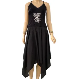 Black Asymmetric Hanky Midi Skirt