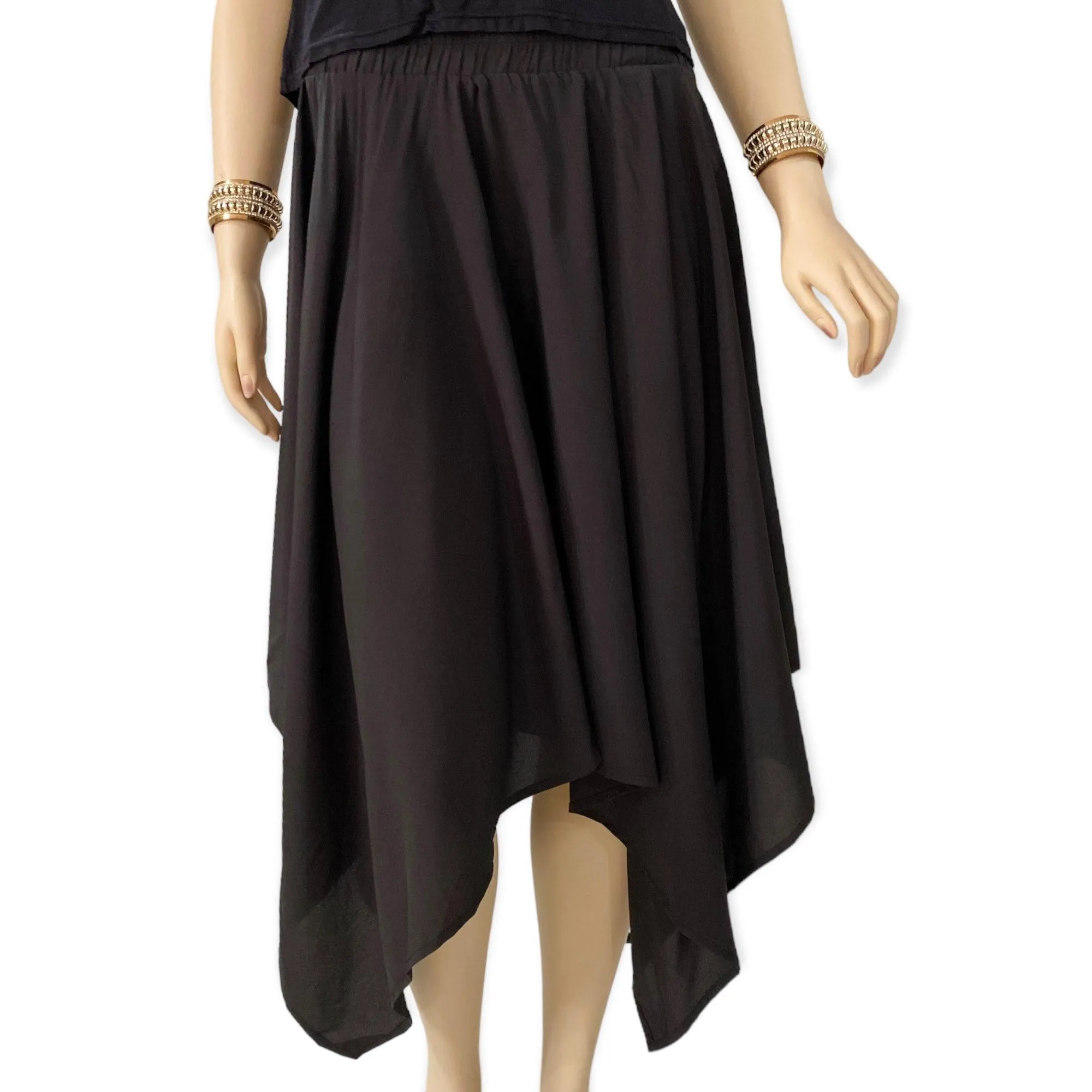 Black Asymmetric Hanky Midi Skirt