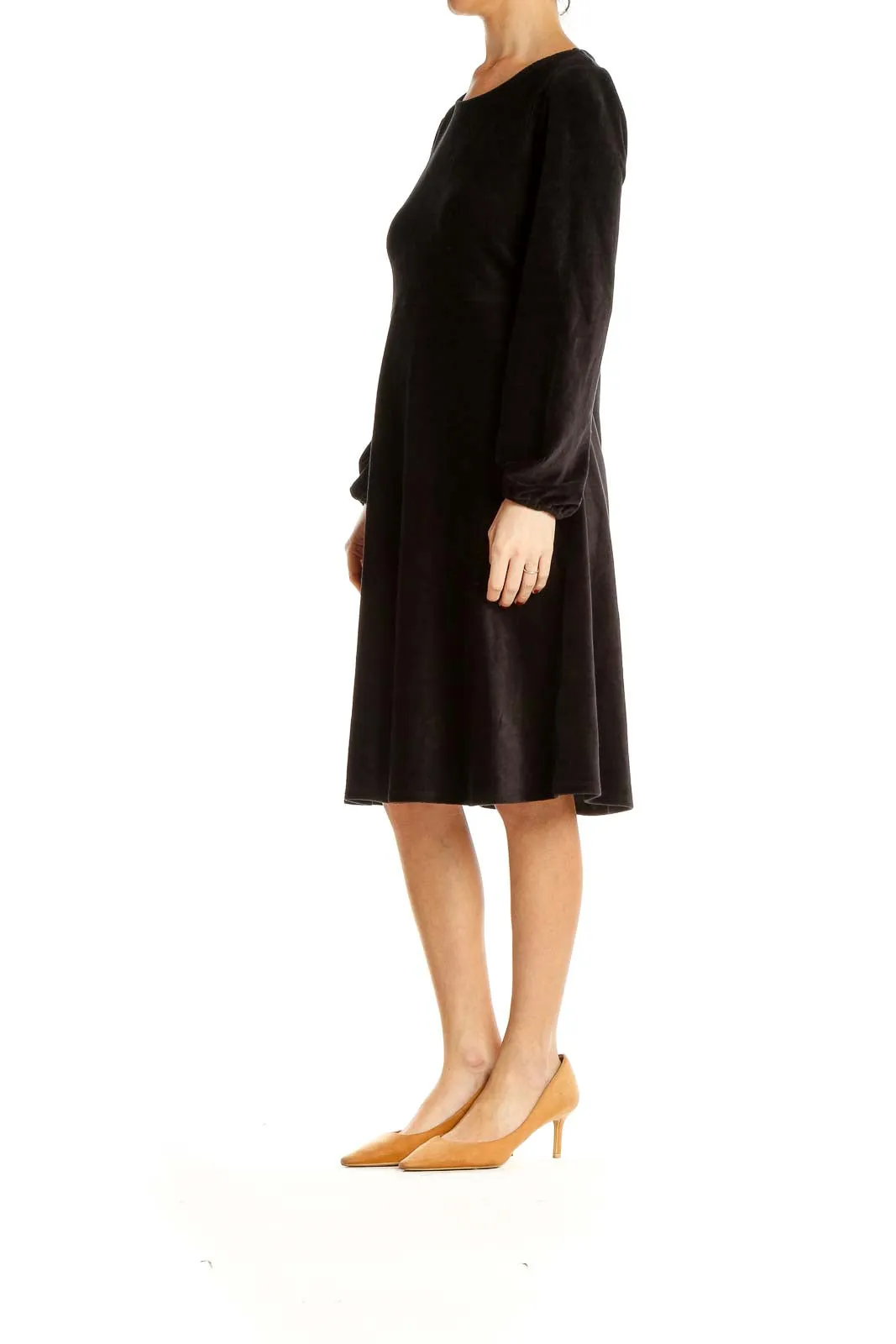 Black Elegant Long Sleeve Midi Dress