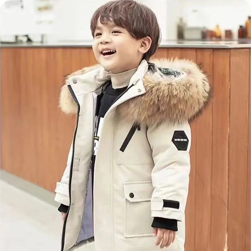 Boys Zipper Hooded Fur Collar Design Warm Jackets