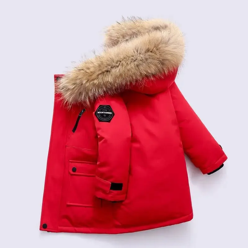 Boys Zipper Hooded Fur Collar Design Warm Jackets