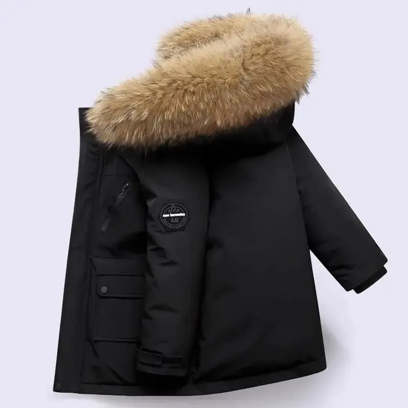 Boys Zipper Hooded Fur Collar Design Warm Jackets