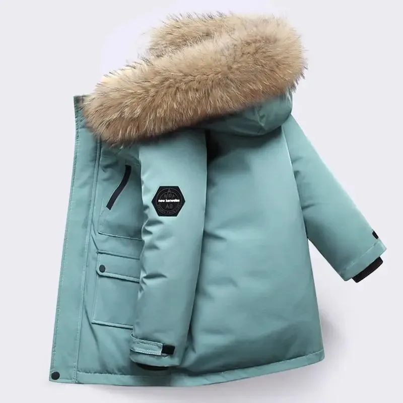 Boys Zipper Hooded Fur Collar Design Warm Jackets