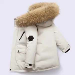 Boys Zipper Hooded Fur Collar Design Warm Jackets