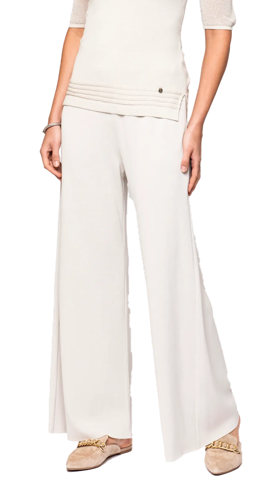 Briana Wide-Leg Milano-Knit Pants; Beige