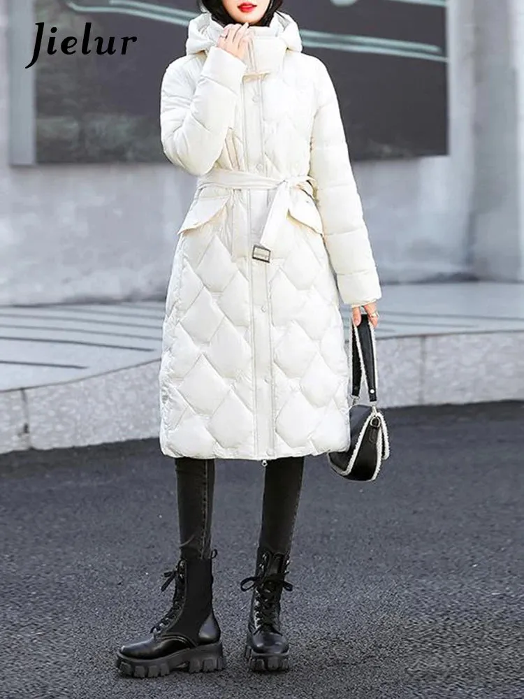 Bright Cotton Jackets for Women Winter Korean Parkas Female Fashion Mid Long Slim Warm White Cofee Khaki Coat Female