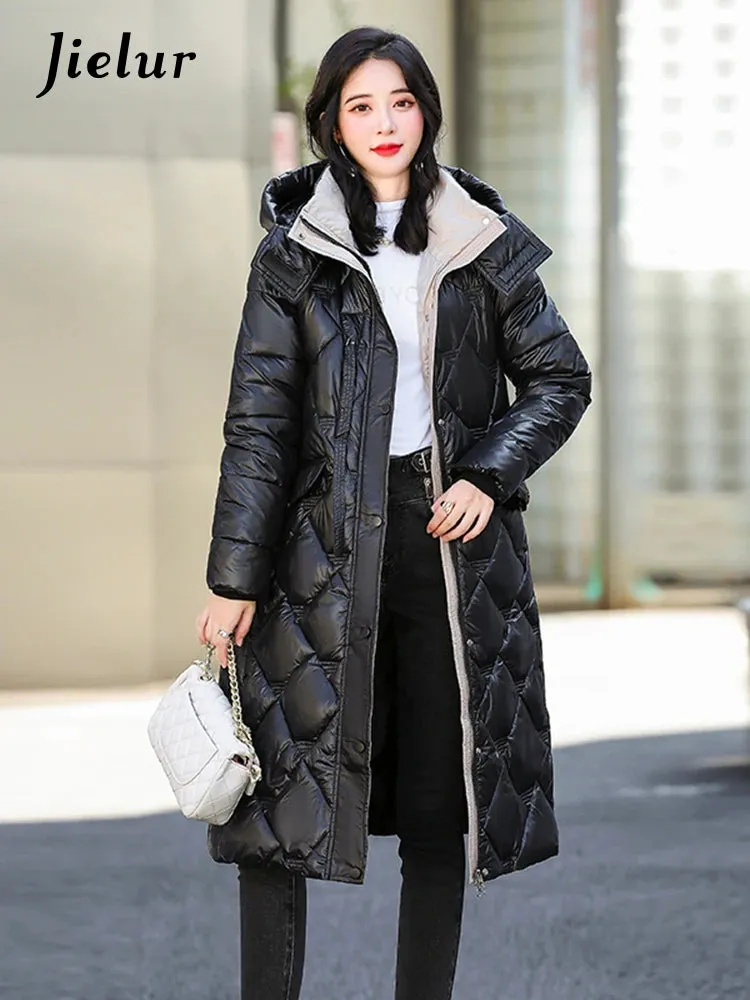 Bright Cotton Jackets for Women Winter Korean Parkas Female Fashion Mid Long Slim Warm White Cofee Khaki Coat Female