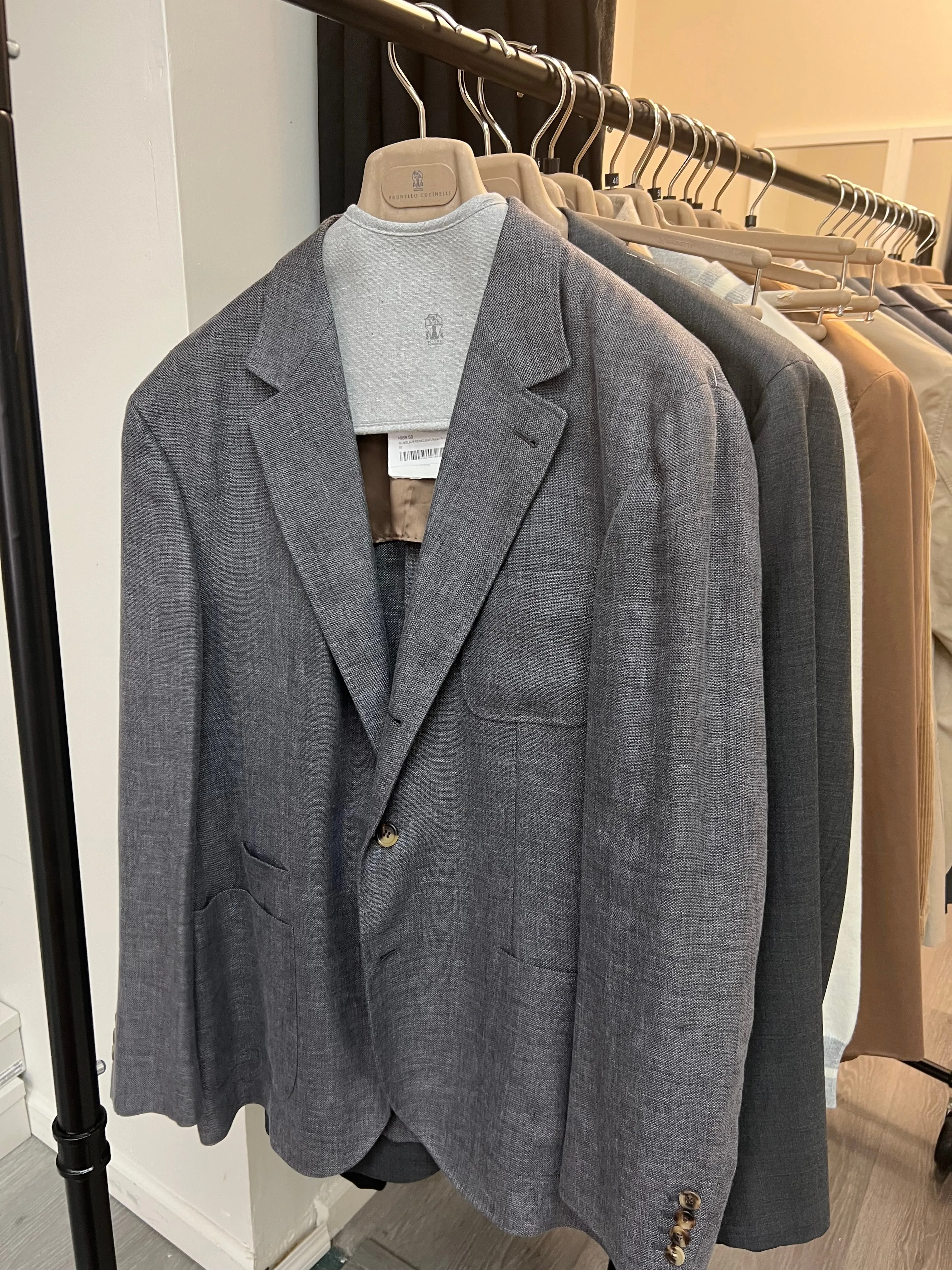 Brunello Cucinelli Mens New Grey Linen Wool & Silk Blazer Jacket