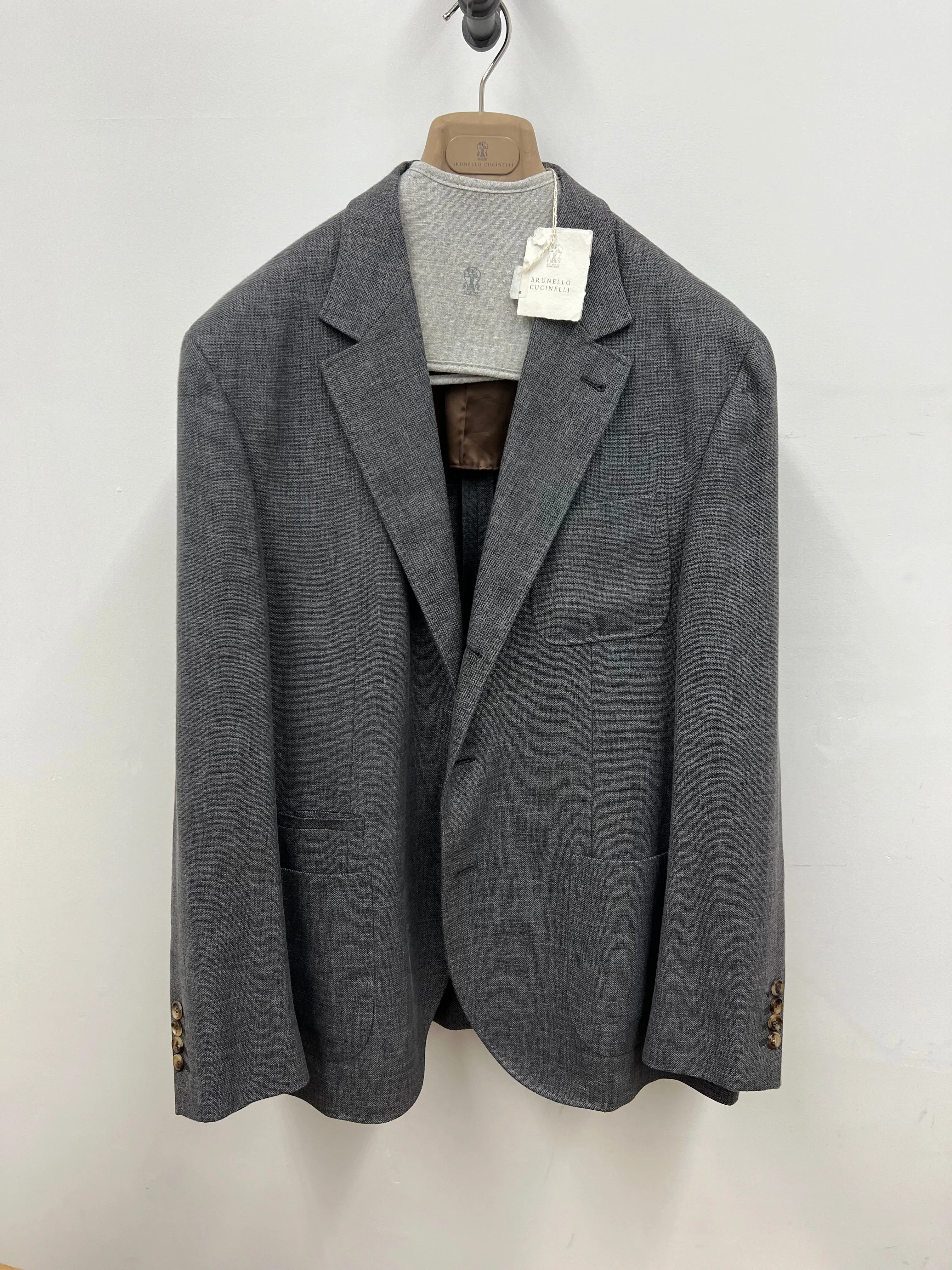 Brunello Cucinelli Mens New Grey Linen Wool & Silk Blazer Jacket