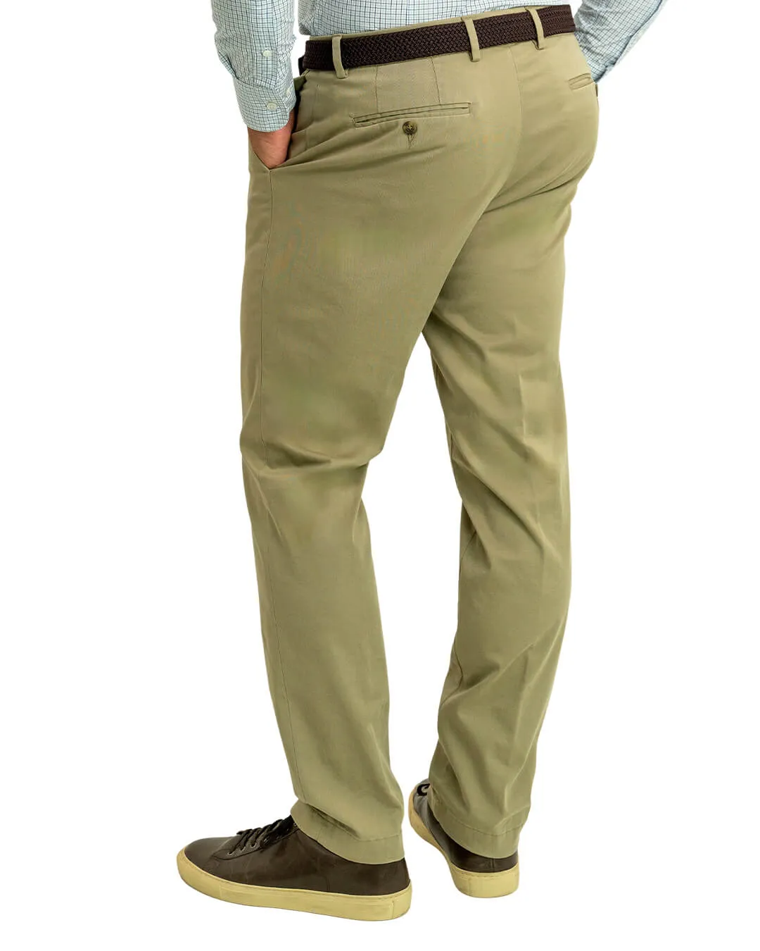 Camel Garment Washed Stretch Cotton Twill Trousers