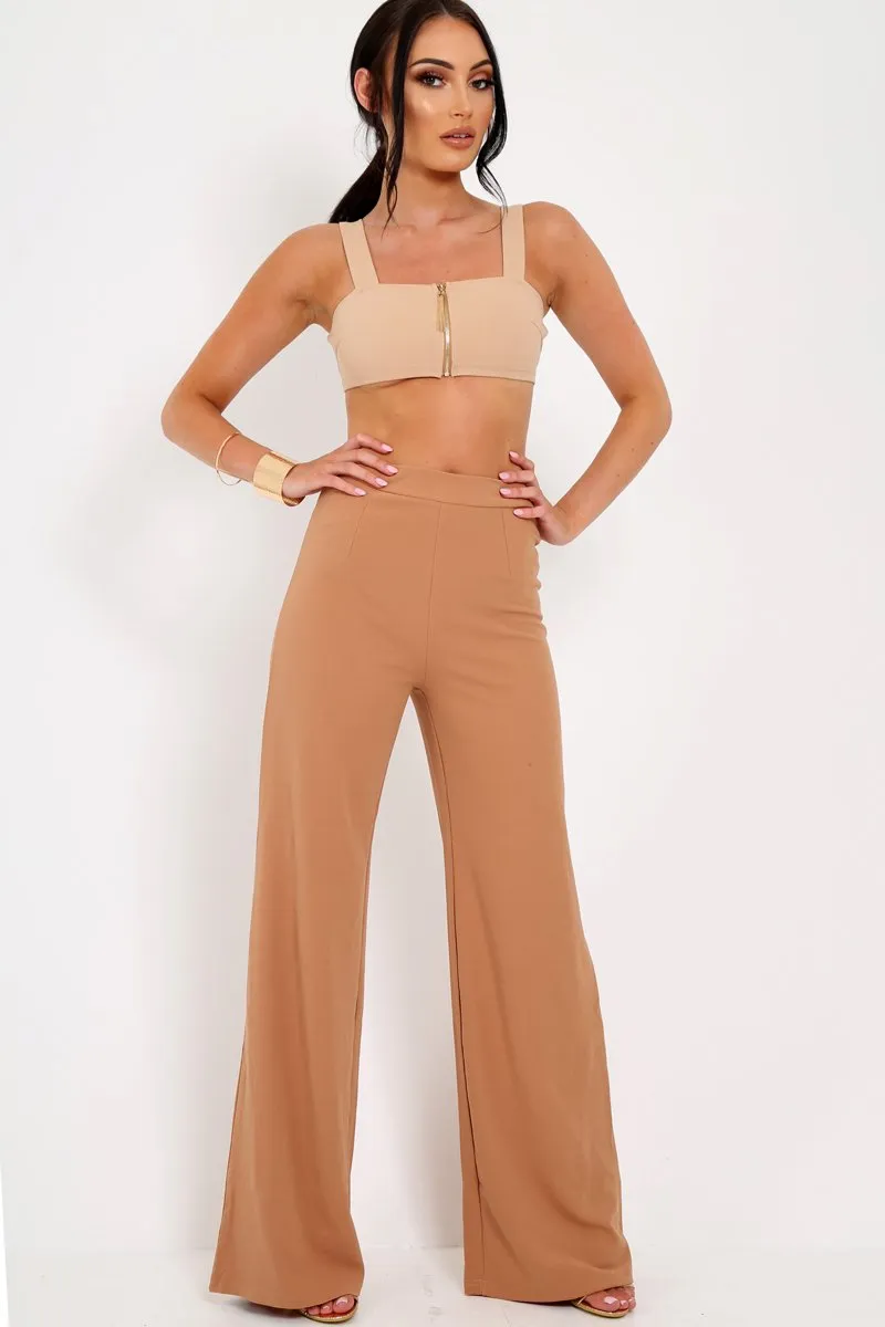 Camel Zip Front Crop Top - Ivorie