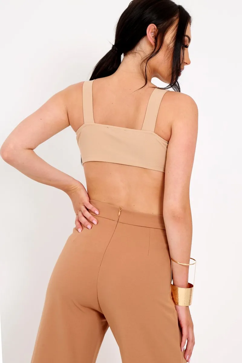 Camel Zip Front Crop Top - Ivorie