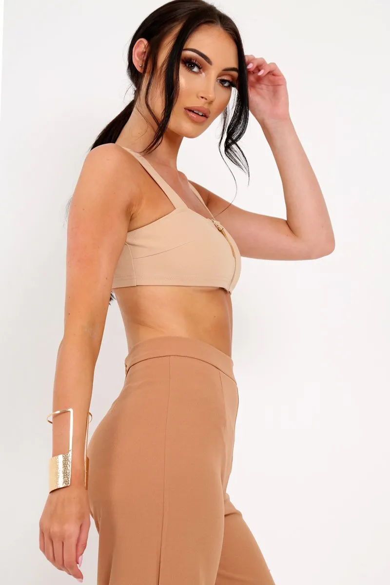 Camel Zip Front Crop Top - Ivorie