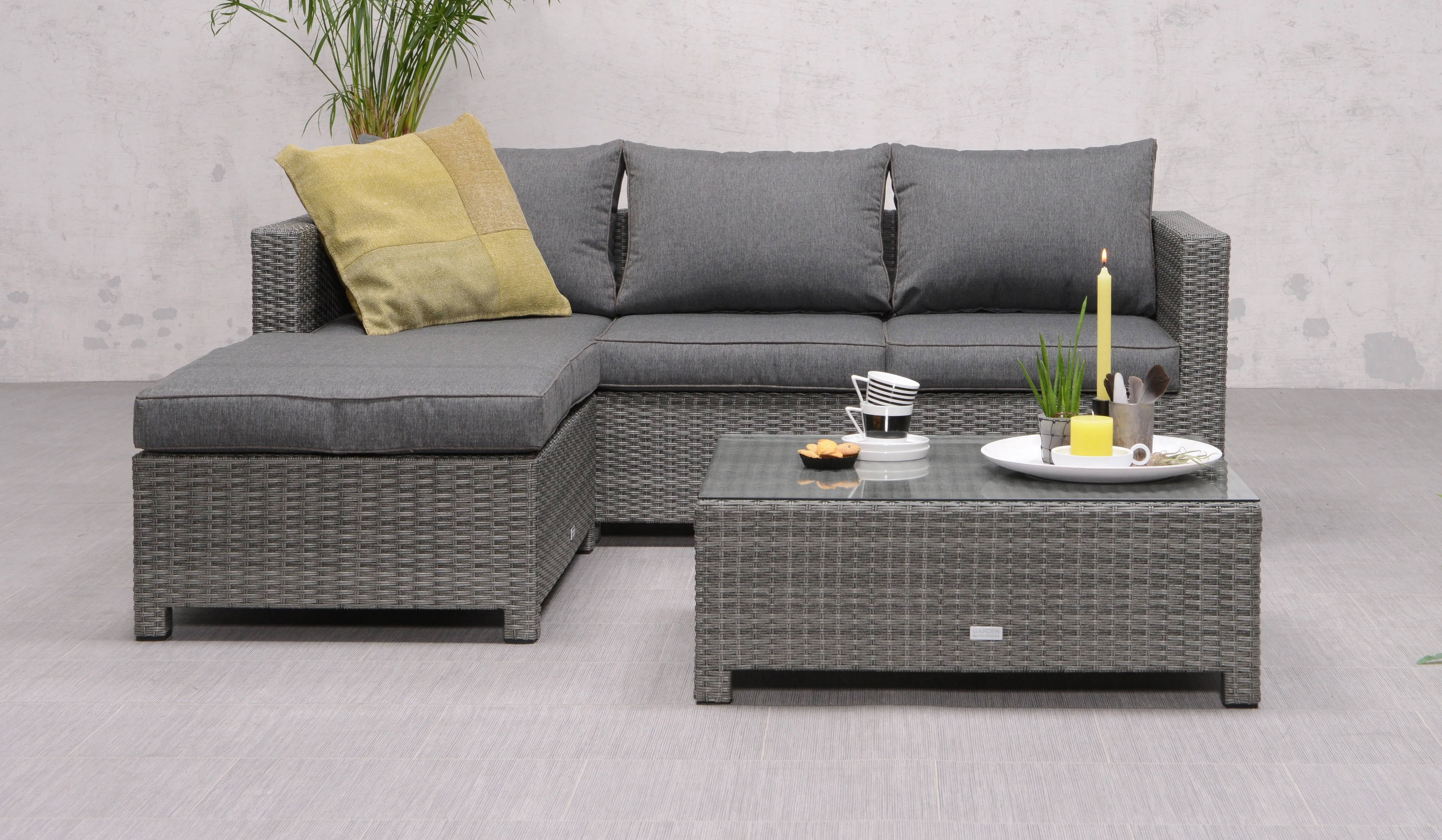 Cassis Chaise Rattan- Corner Lounge- L Shape Set- Grey