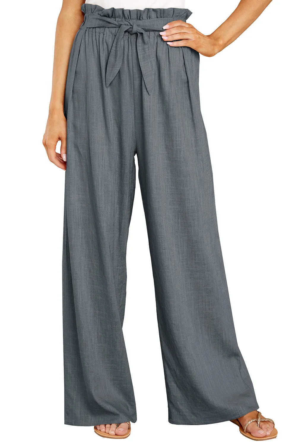 Casual High Rise Paperbag Waist Wide Leg Pants