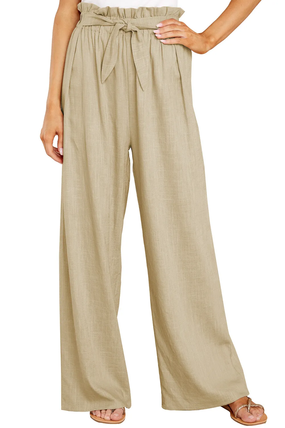 Casual High Rise Paperbag Waist Wide Leg Pants