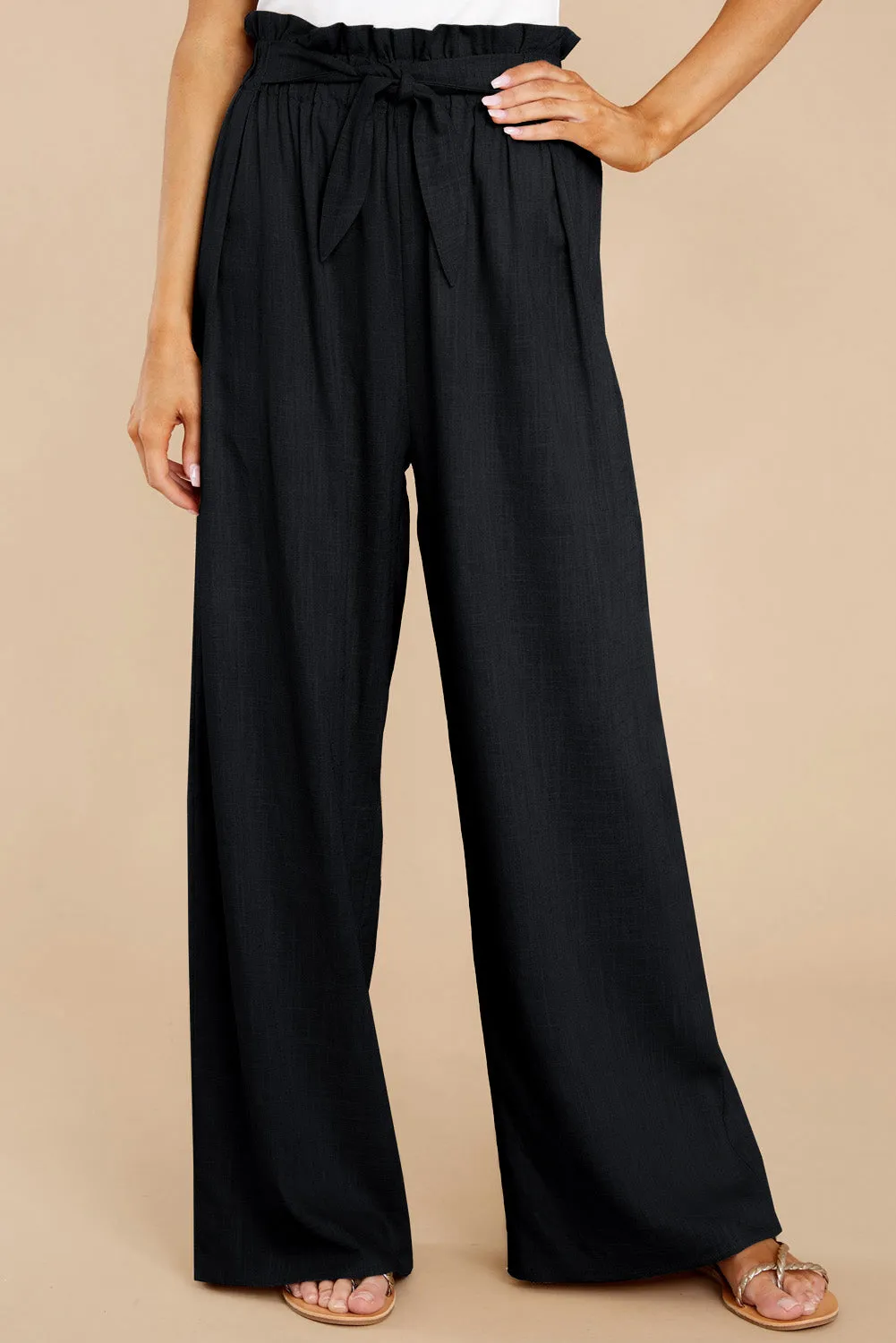 Casual High Rise Paperbag Waist Wide Leg Pants